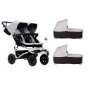 Cochecito Gemelar Duet 3.0 de Mountain Buggy con 2 capazos silver