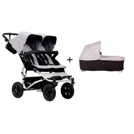 Cochecito Gemelar Duet 3.0 de Mountain Buggy con 1 capazo silver