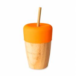 Vaso de Bambú Eco Rascals con Tapa y Pajita 240 ml naranja