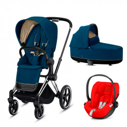 Carrinho de bebê de 2 peças Priam em CYBEX ouro de outono azul da montanha preta