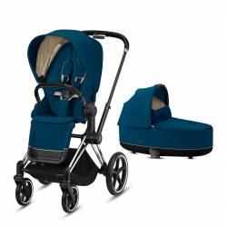 Carrinho de bebê Priam de 2 peças por CYBEX azul da montanha cromado preto