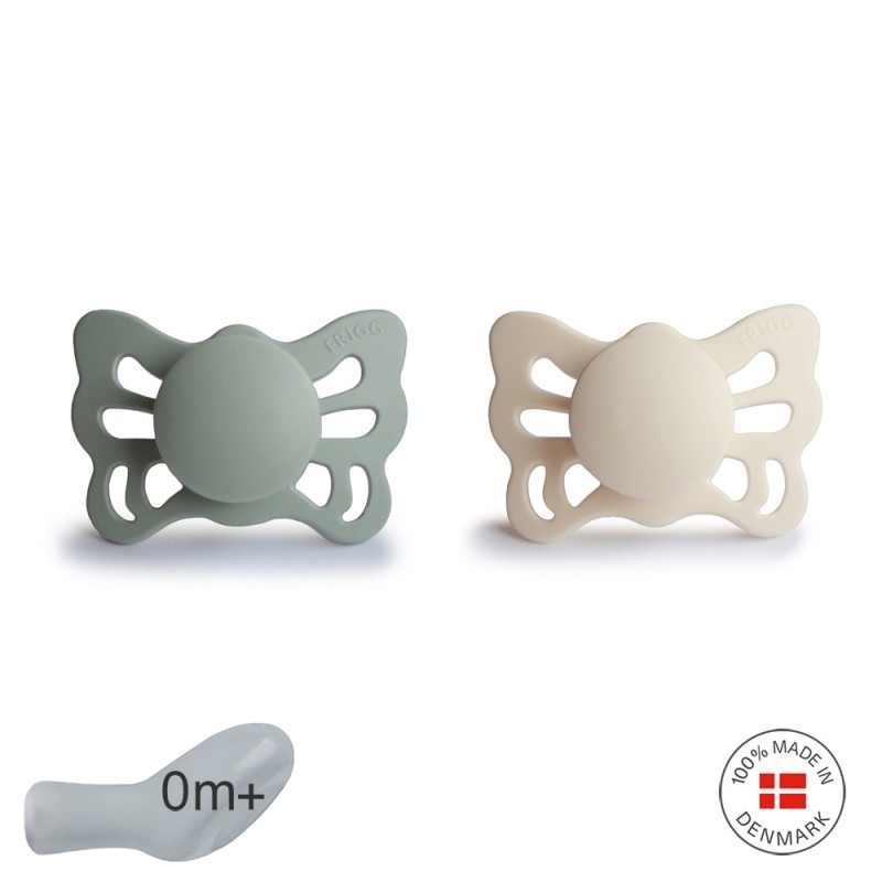 Pack 2 Chupetas Anatômicas de Silicone Mushie Sálvia/Creme de Borboleta 0+