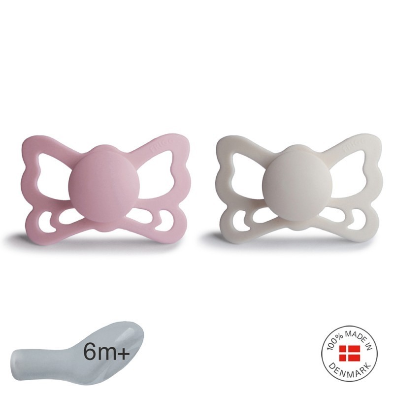 Pack 2 Chupetas Anatômicas de Silicone Mushie Borboleta Primrose/Prata G. 6+