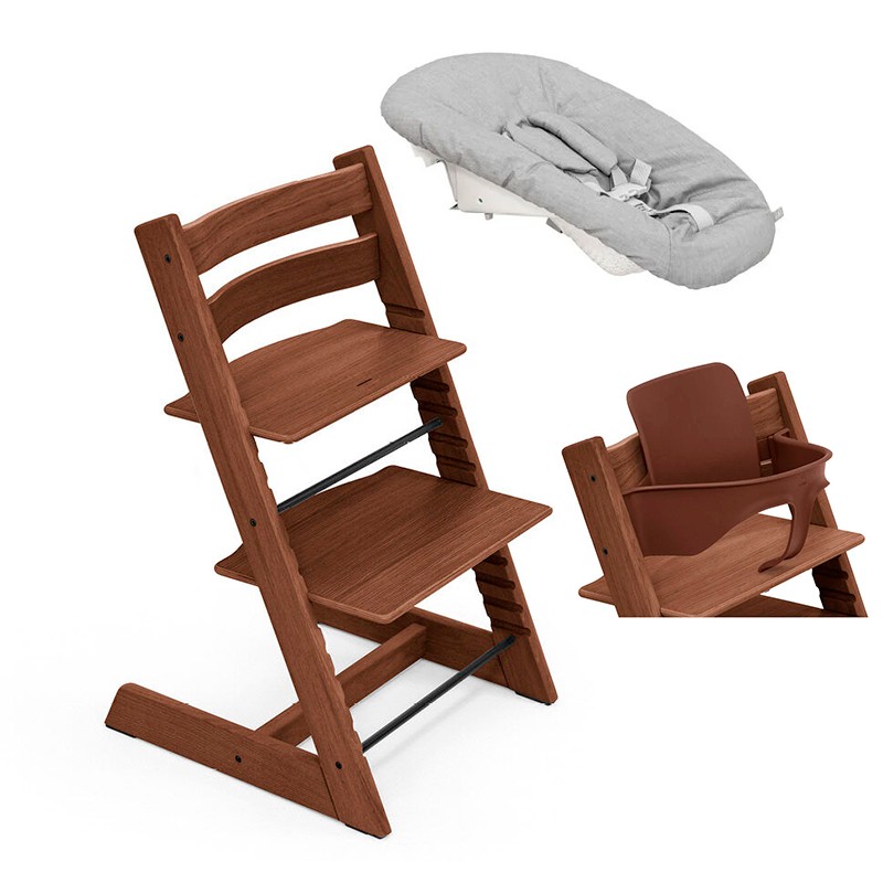 Pack Stokke Tripp Trapp Oak Wood 3 em 1 Cadeira Alta para Recém-nascidos